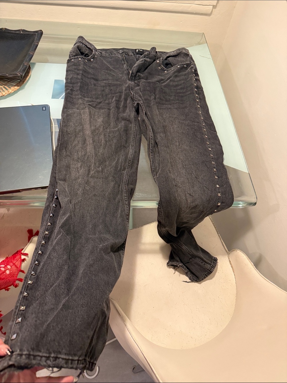 BDG Black Washed Straight Jeans with Silver Stud Trim